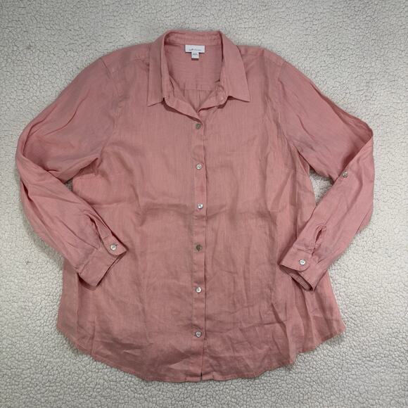 J. Jill Love Linen Essential Everyday 100% Linen Button-Front Shirt Size L Beach - Picture 1 of 6
